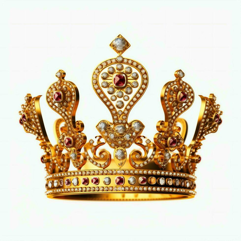 Regal golden emperor crown of a king on white background. 3D rendering luxury royal king gold crown concept by AI Generated photo