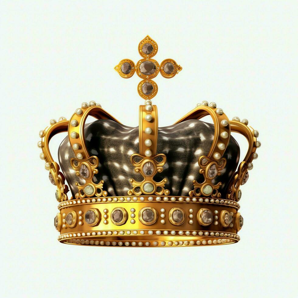 Regal golden emperor crown of a king on white background. 3D rendering luxury royal king gold crown concept by AI Generated photo