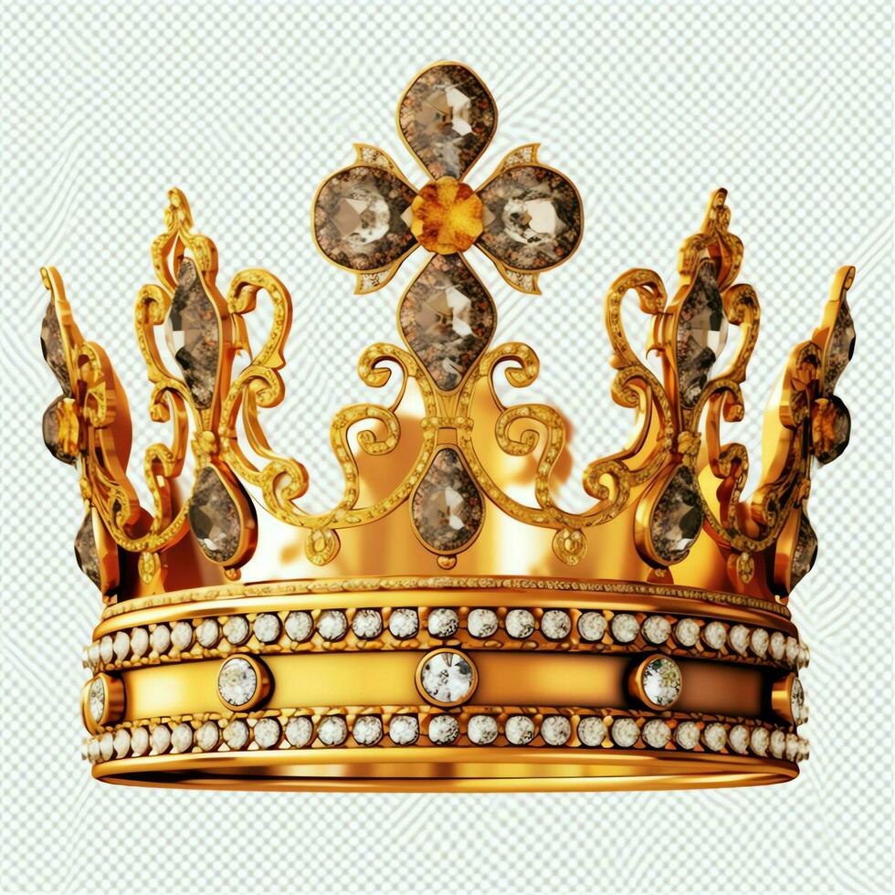 Regal golden emperor crown of a king on white background. 3D rendering luxury royal king gold crown concept by AI Generated photo