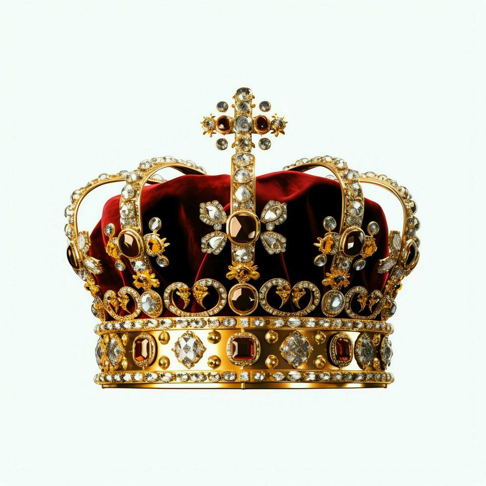 Regal golden emperor crown of a king on white background. 3D rendering luxury royal king gold crown concept by AI Generated photo