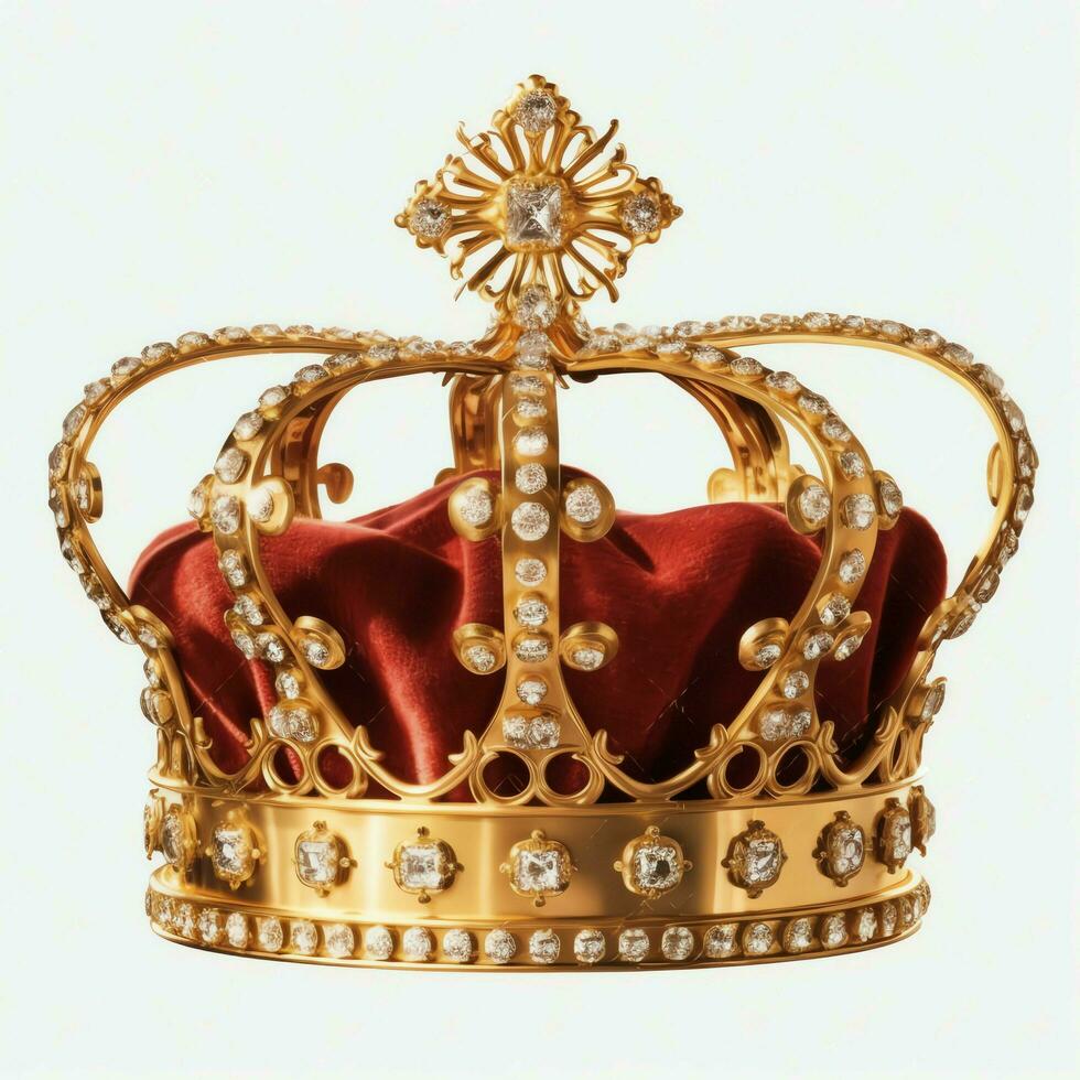 Regal golden emperor crown of a king on white background. 3D rendering luxury royal king gold crown concept by AI Generated photo
