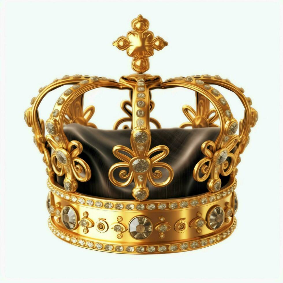 Regal golden emperor crown of a king on white background. 3D rendering luxury royal king gold crown concept by AI Generated photo