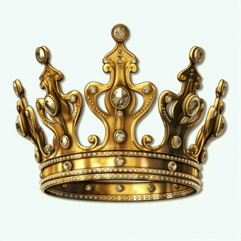 Regal golden emperor crown of a king on white background. 3D rendering luxury royal king gold crown concept by AI Generated photo