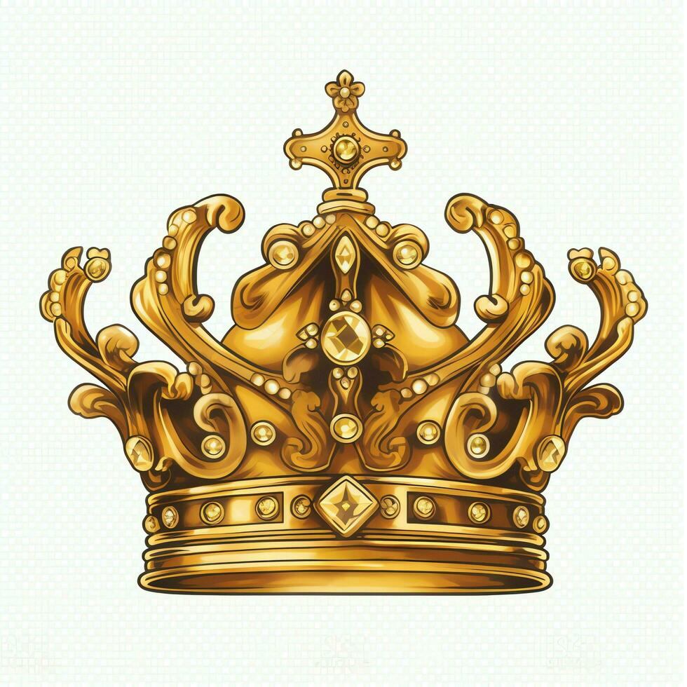 Regal golden emperor crown of a king on white background. 3D rendering luxury royal king gold crown concept by AI Generated photo