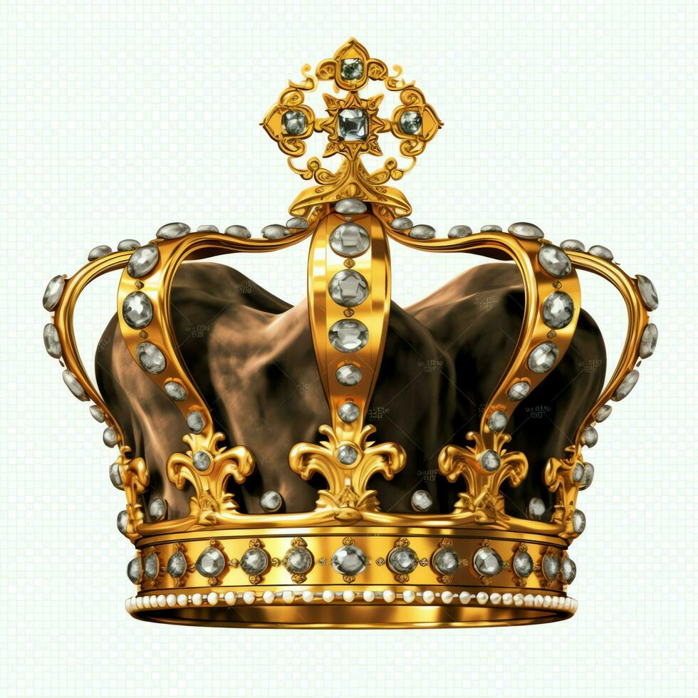 Regal golden emperor crown of a king on white background. 3D rendering luxury royal king gold crown concept by AI Generated photo