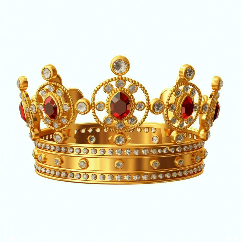 Regal golden emperor crown of a king on white background. 3D rendering luxury royal king gold crown concept by AI Generated photo