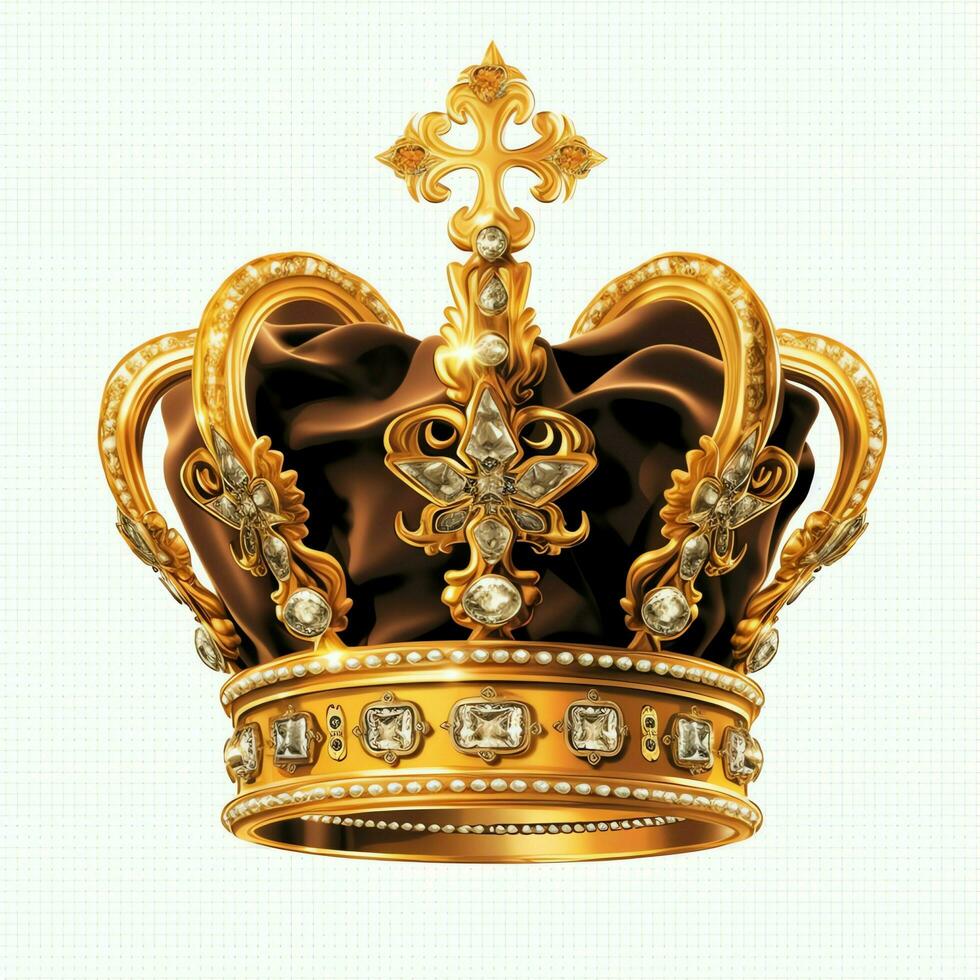 Regal golden emperor crown of a king on white background. 3D rendering luxury royal king gold crown concept by AI Generated photo