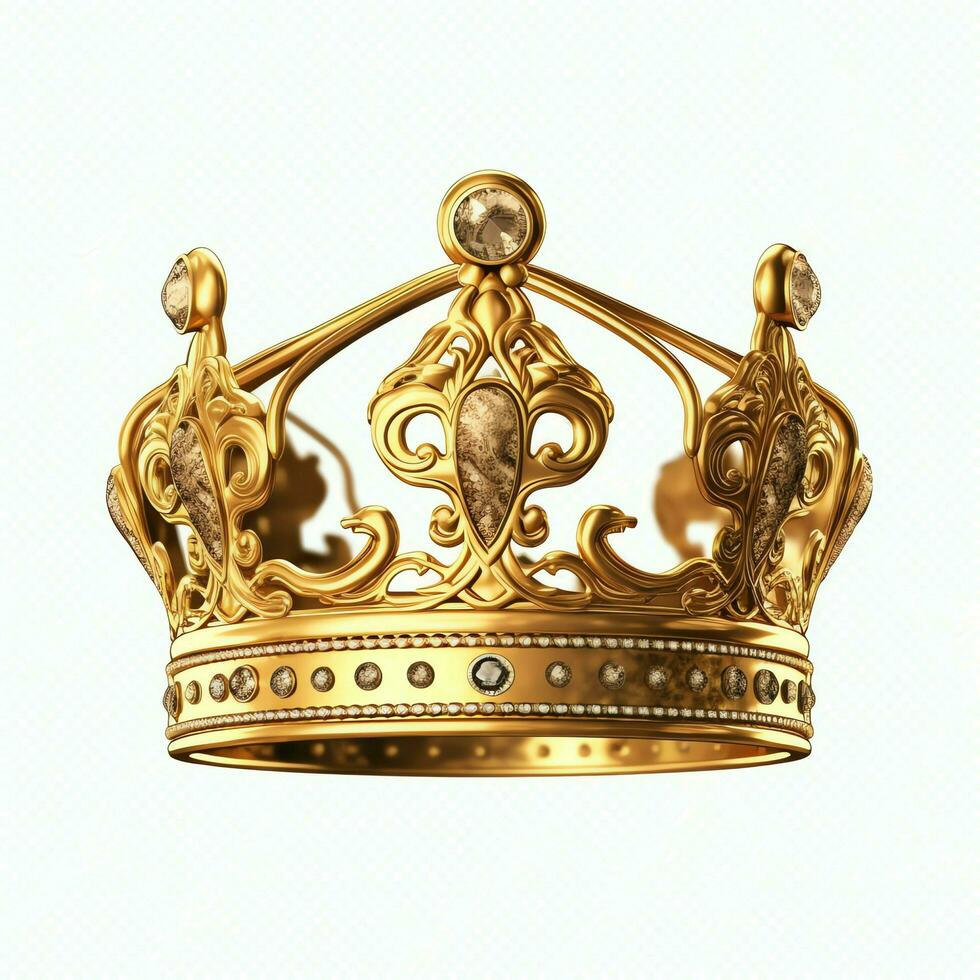 Regal golden emperor crown of a king on white background. 3D rendering luxury royal king gold crown concept by AI Generated photo