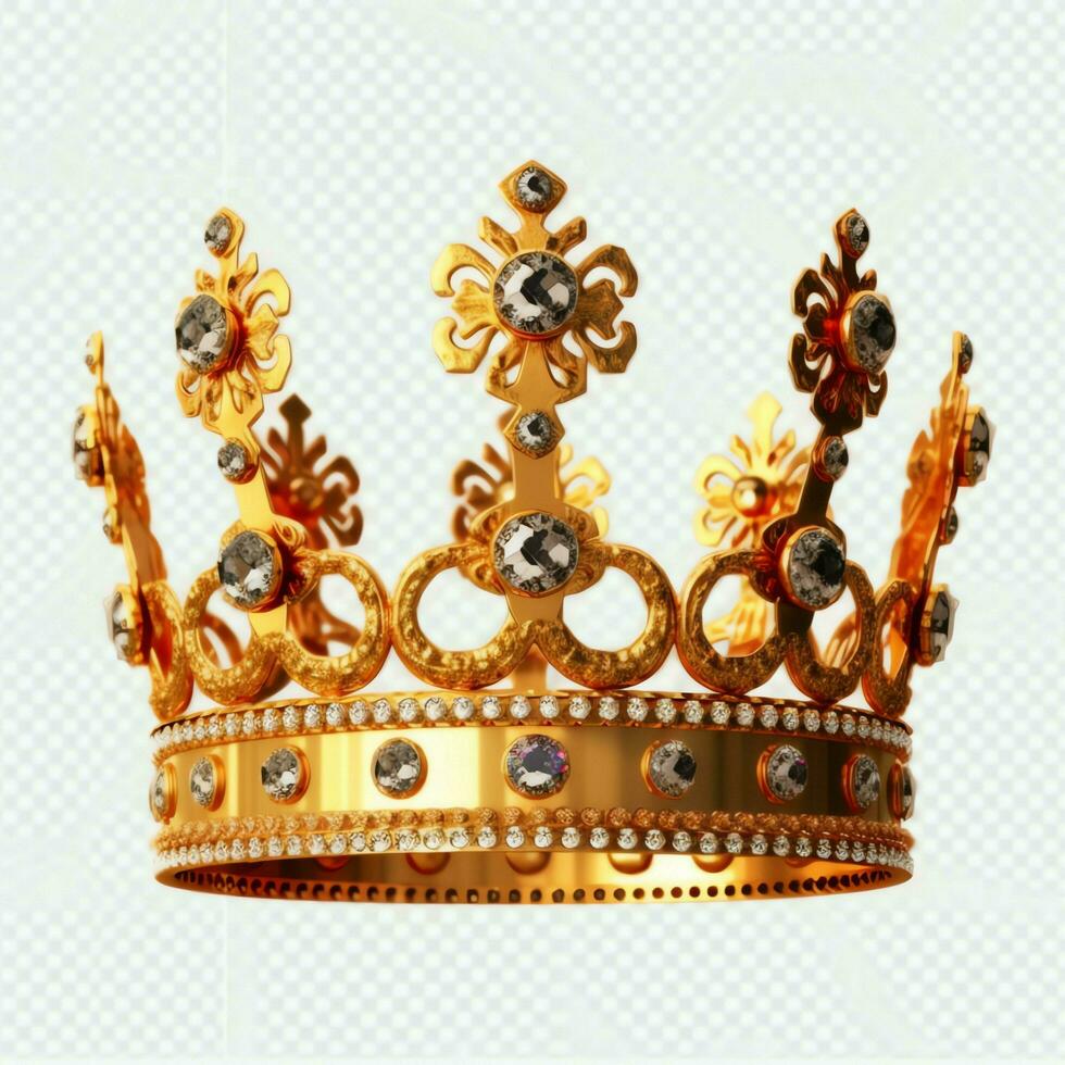 Regal golden emperor crown of a king on white background. 3D rendering luxury royal king gold crown concept by AI Generated photo