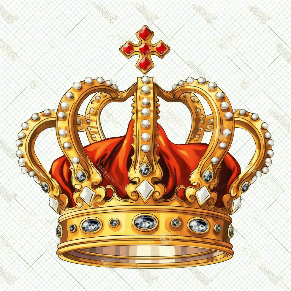 Regal golden emperor crown of a king on white background. 3D rendering luxury royal king gold crown concept by AI Generated photo