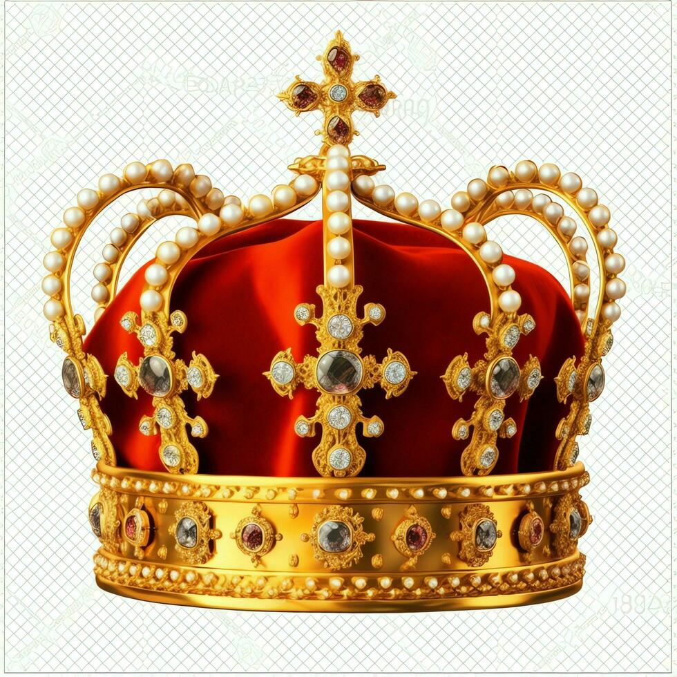 Regal golden emperor crown of a king on white background. 3D rendering luxury royal king gold crown concept by AI Generated photo