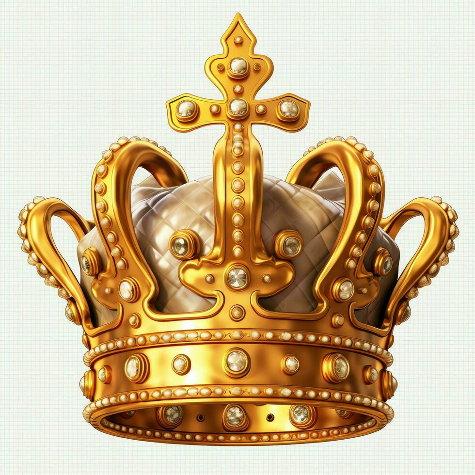 Regal golden emperor crown of a king on white background. 3D rendering luxury royal king gold crown concept by AI Generated photo