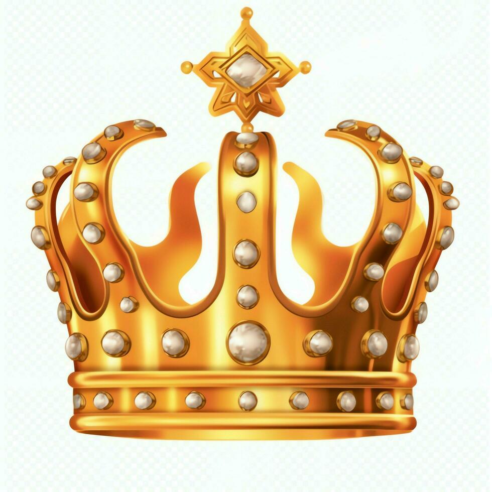 Regal golden emperor crown of a king on white background. 3D rendering luxury royal king gold crown concept by AI Generated photo