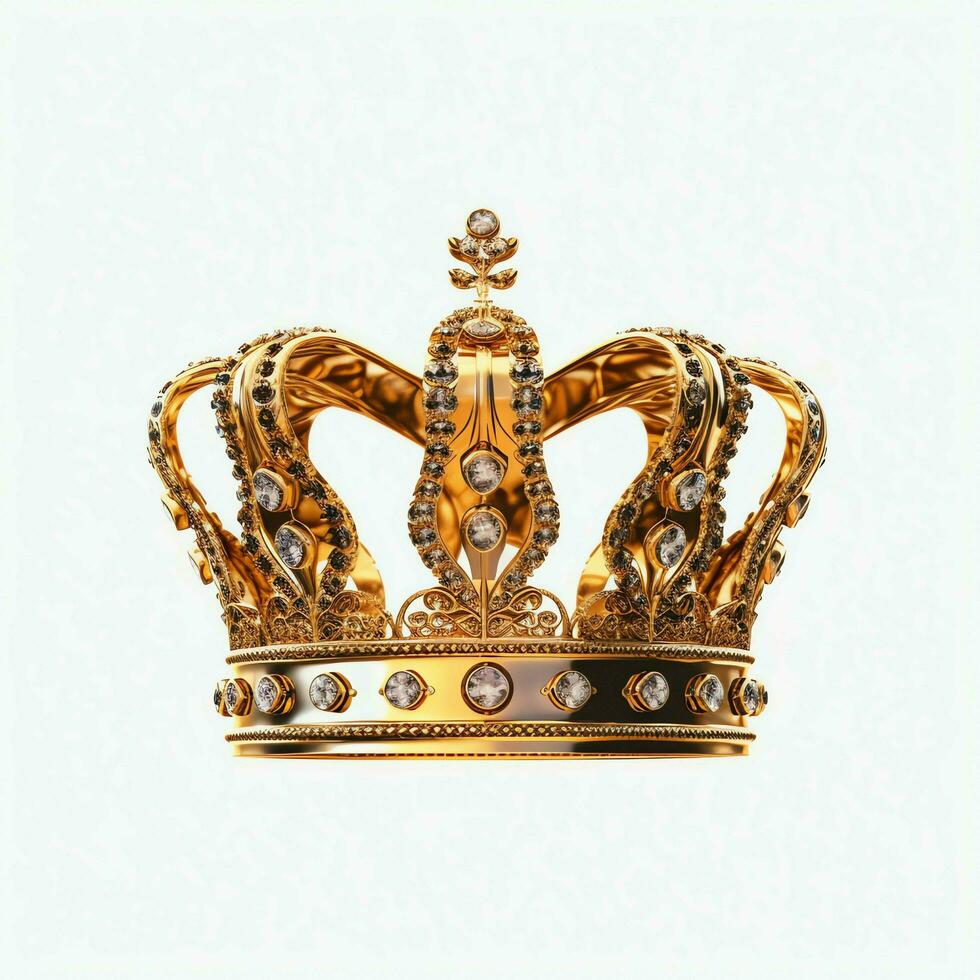 Regal golden emperor crown of a king on white background. 3D rendering luxury royal king gold crown concept by AI Generated photo