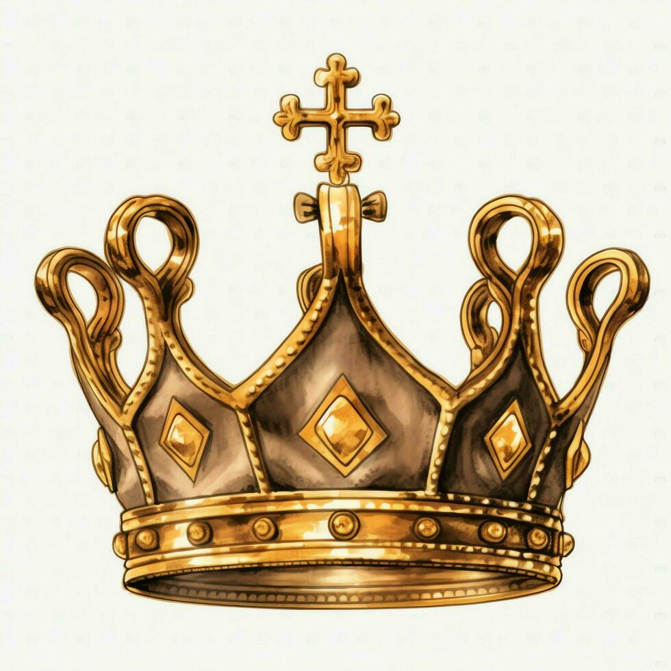 Regal golden emperor crown of a king on white background. 3D rendering luxury royal king gold crown concept by AI Generated photo