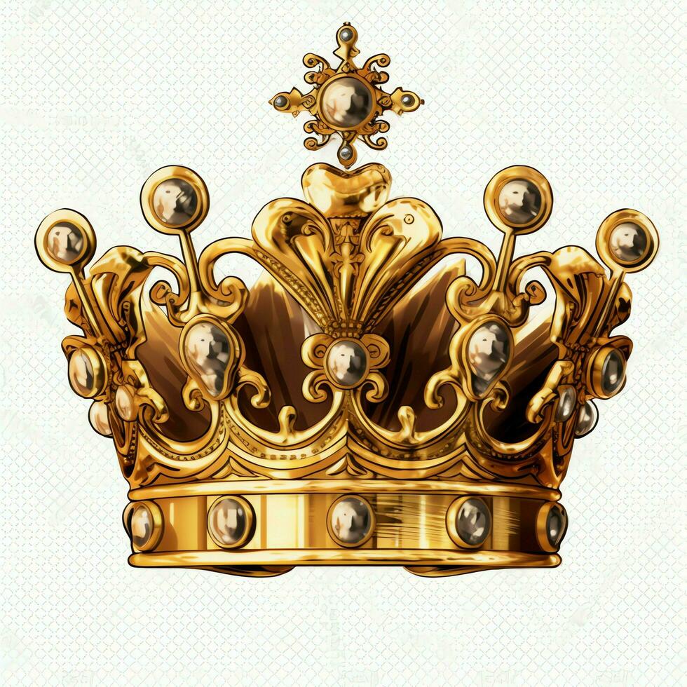 Regal golden emperor crown of a king on white background. 3D rendering luxury royal king gold crown concept by AI Generated photo