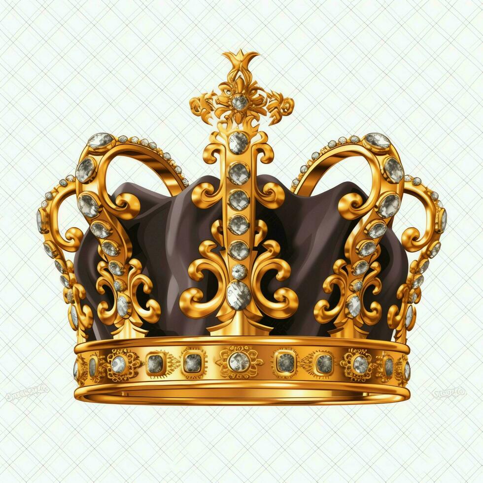 Regal golden emperor crown of a king on white background. 3D rendering luxury royal king gold crown concept by AI Generated photo