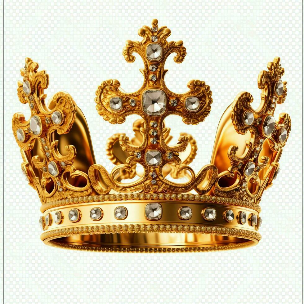Regal golden emperor crown of a king on white background. 3D rendering luxury royal king gold crown concept by AI Generated photo