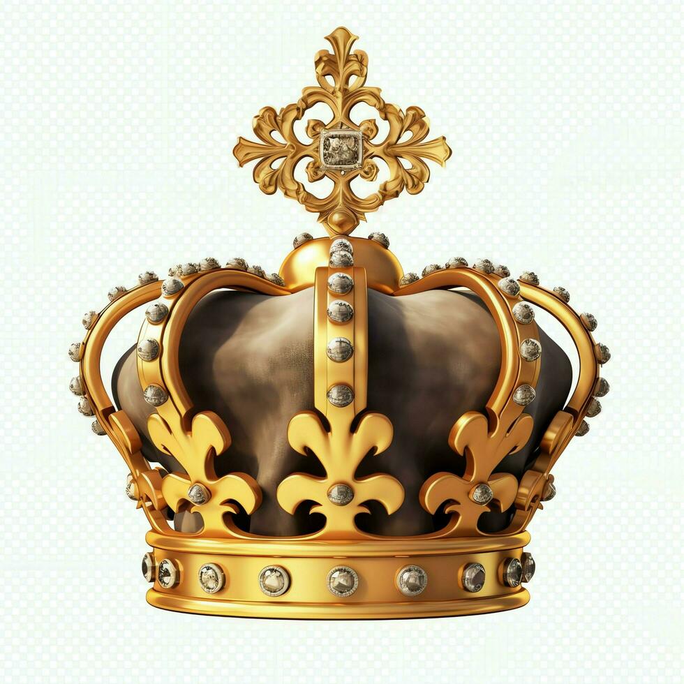 Regal golden emperor crown of a king on white background. 3D rendering luxury royal king gold crown concept by AI Generated photo