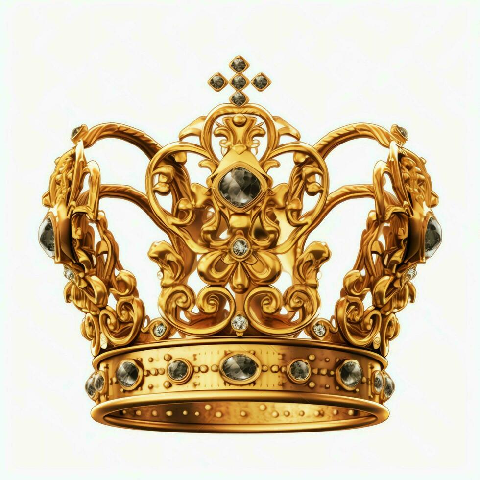 Regal golden emperor crown of a king on white background. 3D rendering luxury royal king gold crown concept by AI Generated photo