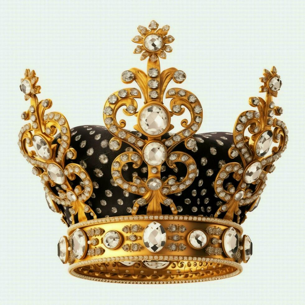 Regal golden emperor crown of a king on white background. 3D rendering luxury royal king gold crown concept by AI Generated photo