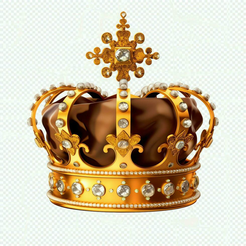 Regal golden emperor crown of a king on white background. 3D rendering luxury royal king gold crown concept by AI Generated photo