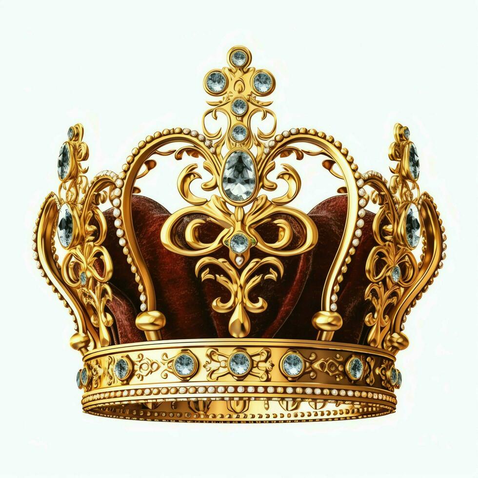 Regal golden emperor crown of a king on white background. 3D rendering luxury royal king gold crown concept by AI Generated photo