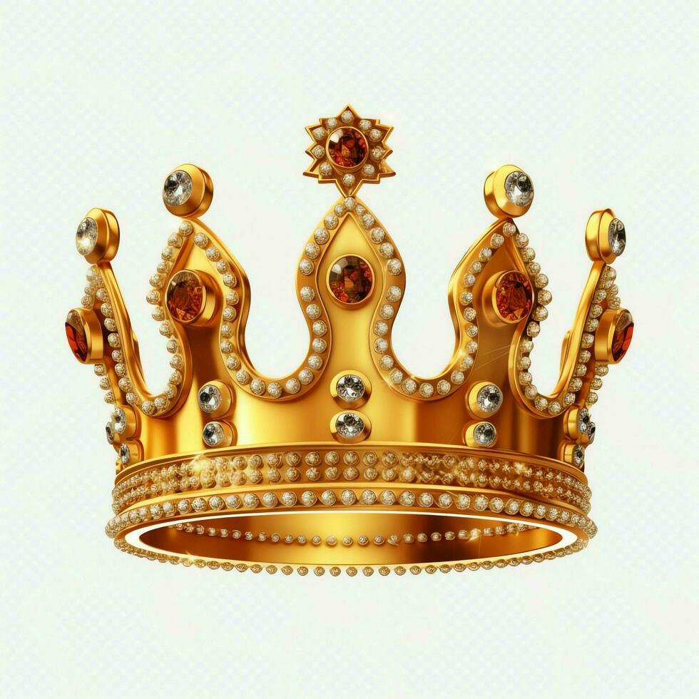 Regal golden emperor crown of a king on white background. 3D rendering luxury royal king gold crown concept by AI Generated photo