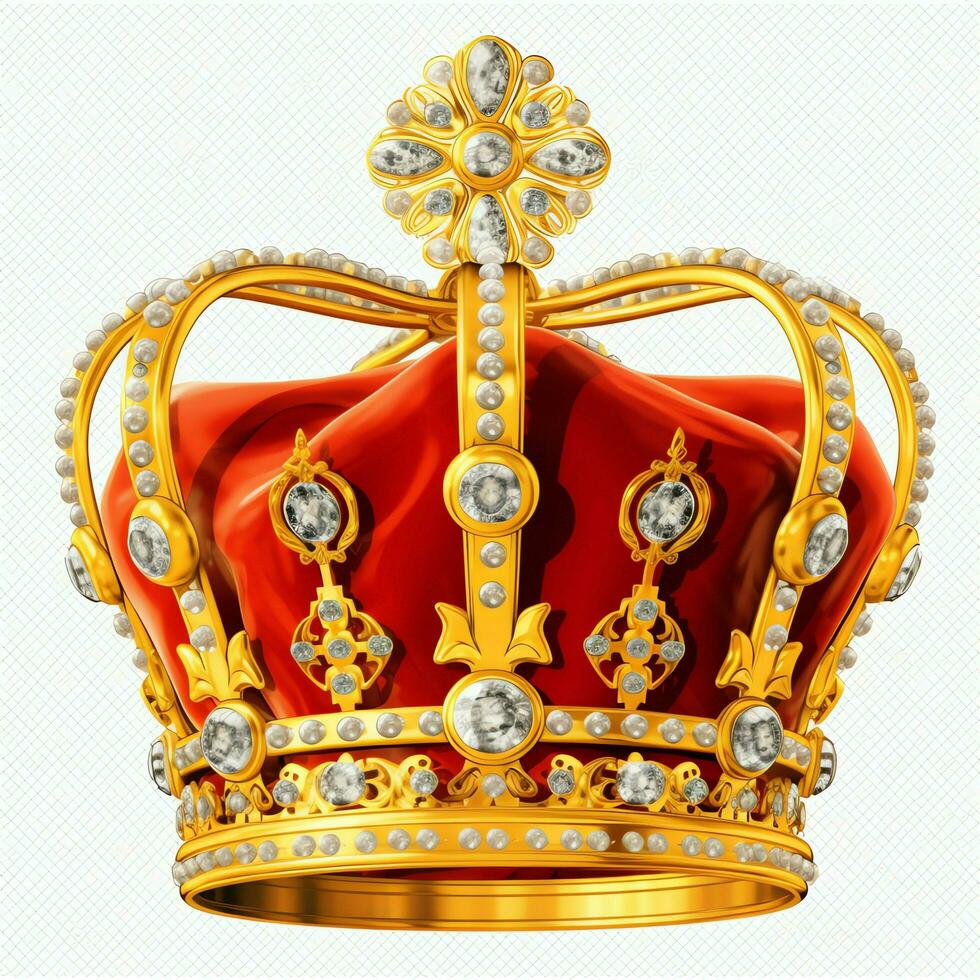 Regal golden emperor crown of a king on white background. 3D rendering luxury royal king gold crown concept by AI Generated photo