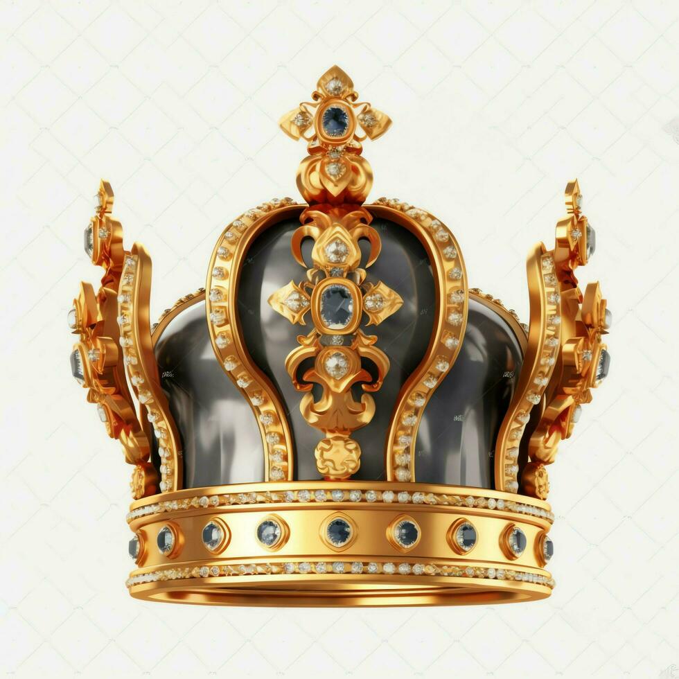 Regal golden emperor crown of a king on white background. 3D rendering luxury royal king gold crown concept by AI Generated photo