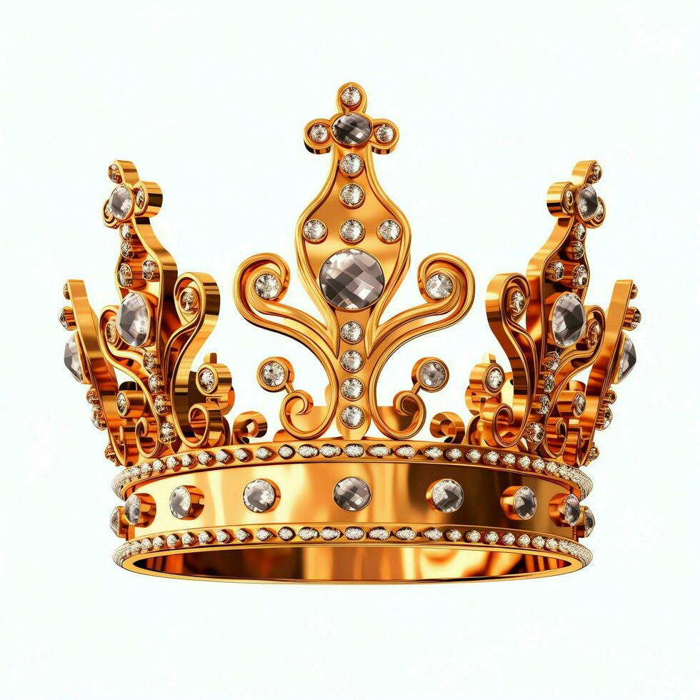 Regal golden emperor crown of a king on white background. 3D rendering luxury royal king gold crown concept by AI Generated photo