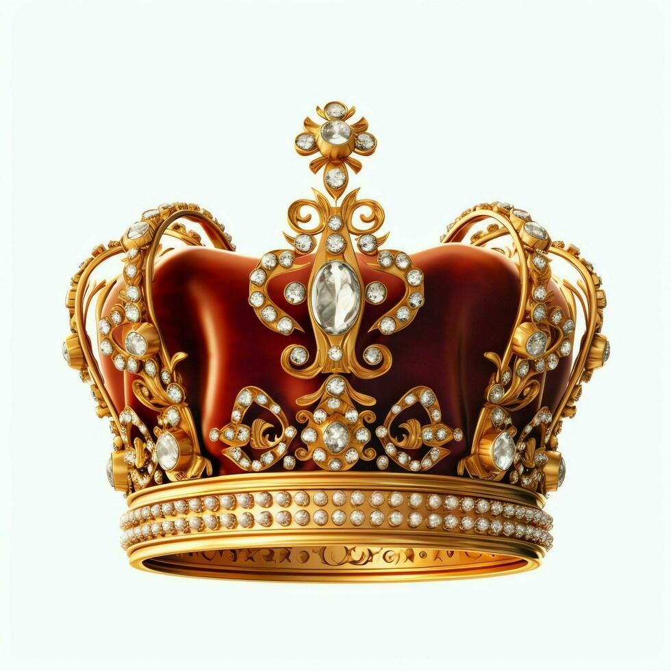 Regal golden emperor crown of a king on white background. 3D rendering luxury royal king gold crown concept by AI Generated photo