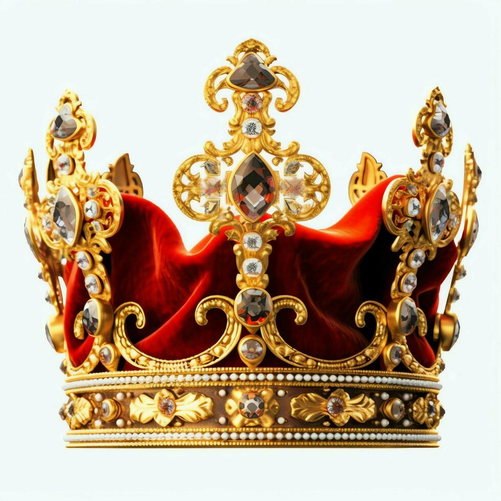 Regal golden emperor crown of a king on white background. 3D rendering luxury royal king gold crown concept by AI Generated photo