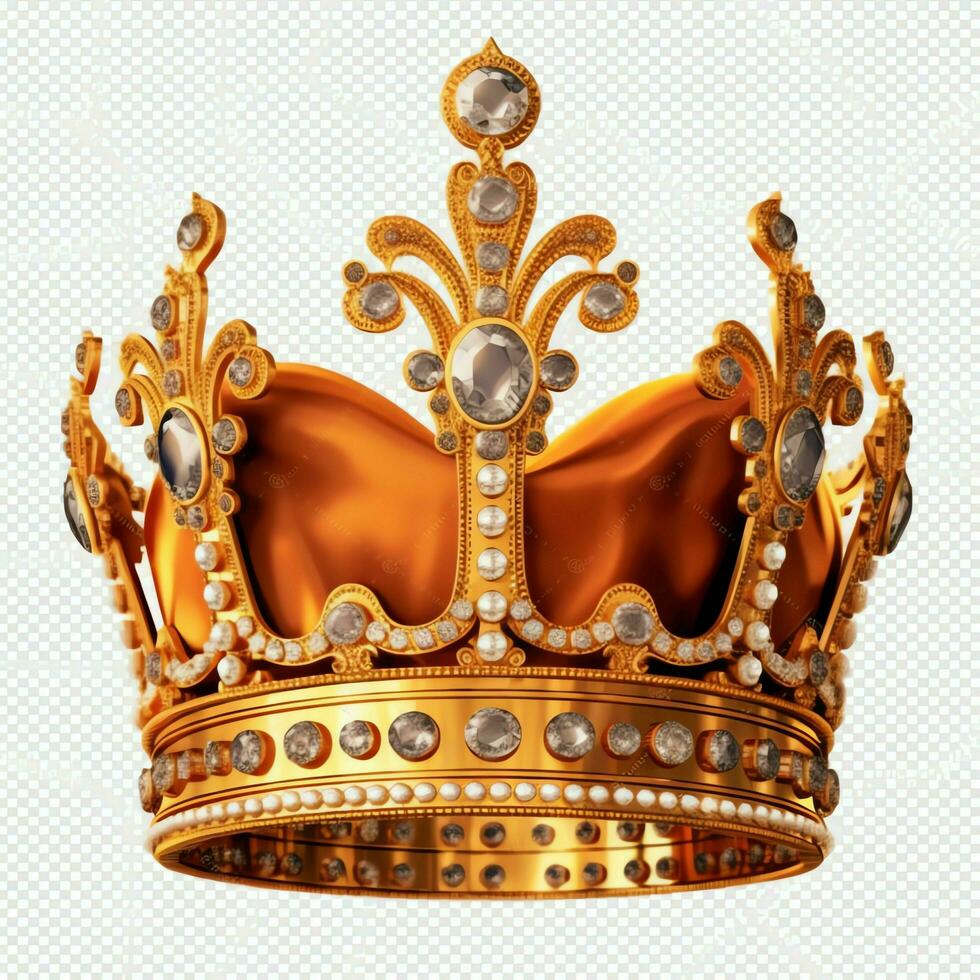 Regal golden emperor crown of a king on white background. 3D rendering luxury royal king gold crown concept by AI Generated photo