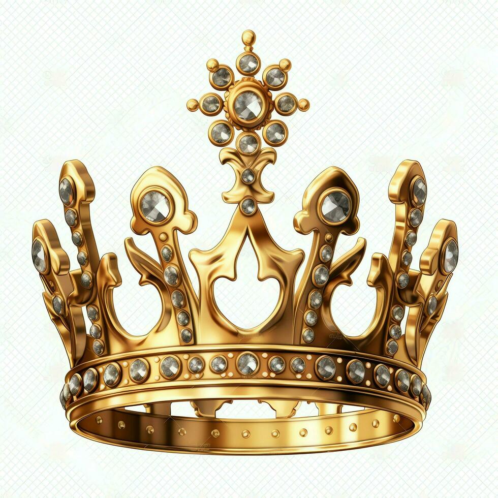 Regal golden emperor crown of a king on white background. 3D rendering luxury royal king gold crown concept by AI Generated photo