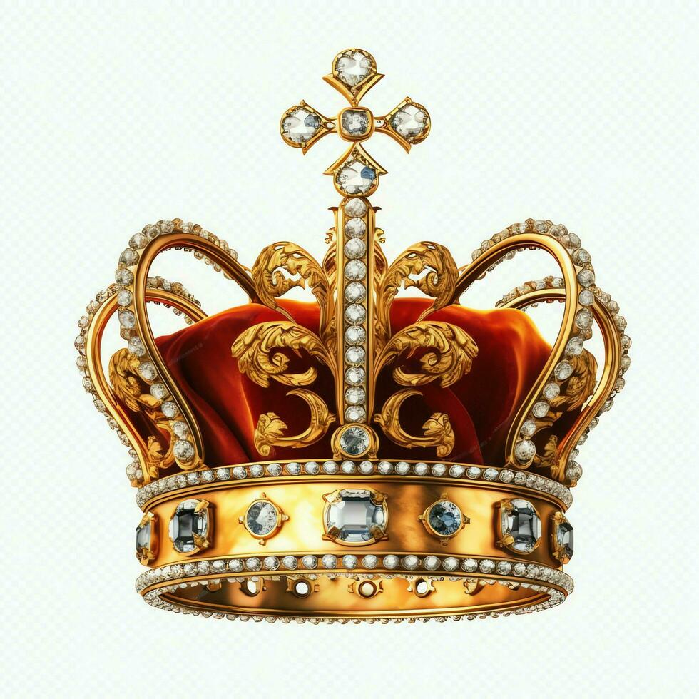 Regal golden emperor crown of a king on white background. 3D rendering luxury royal king gold crown concept by AI Generated photo