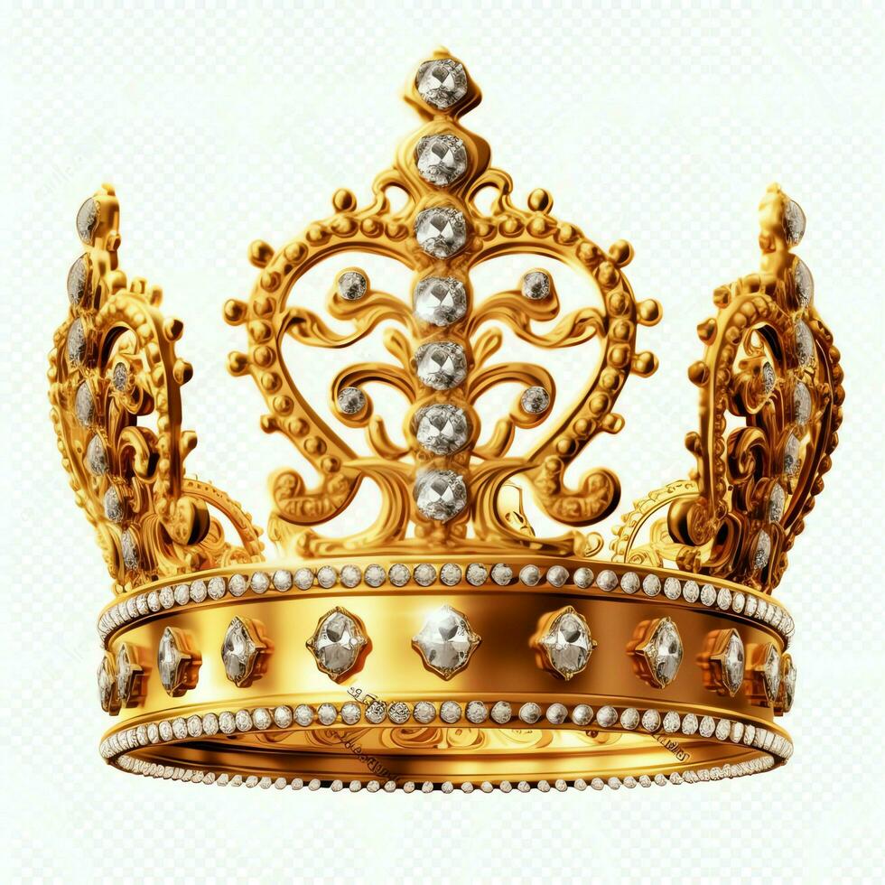 Regal golden emperor crown of a king on white background. 3D rendering luxury royal king gold crown concept by AI Generated photo