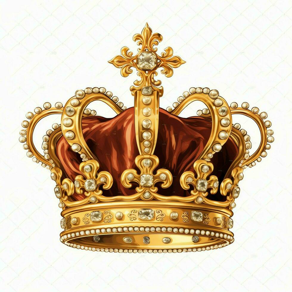 Regal golden emperor crown of a king on white background. 3D rendering luxury royal king gold crown concept by AI Generated photo