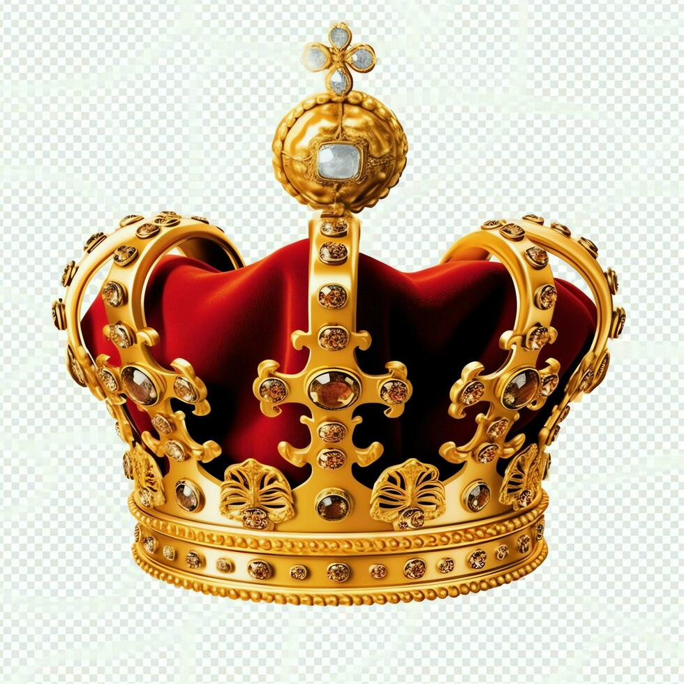 Regal golden emperor crown of a king on white background. 3D rendering luxury royal king gold crown concept by AI Generated photo