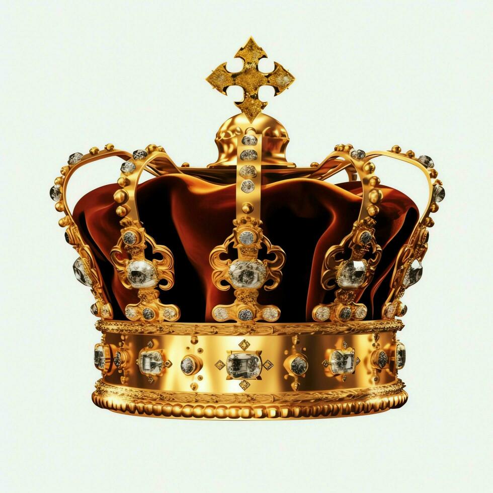 Regal golden emperor crown of a king on white background. 3D rendering luxury royal king gold crown concept by AI Generated photo