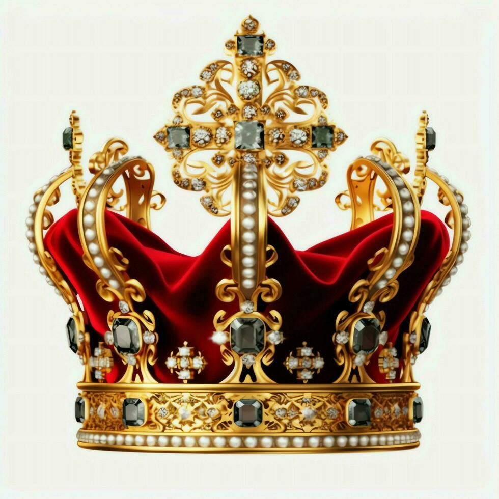 Regal golden emperor crown of a king on white background. 3D rendering luxury royal king gold crown concept by AI Generated photo