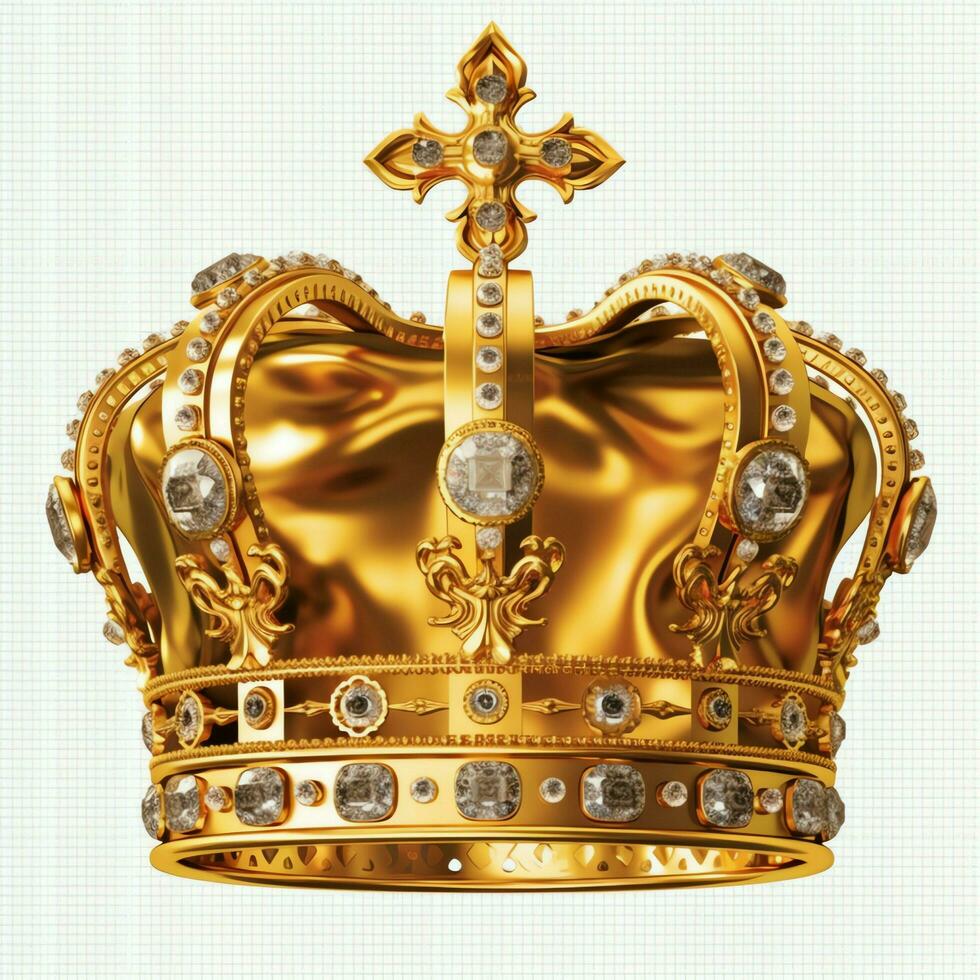 Regal golden emperor crown of a king on white background. 3D rendering luxury royal king gold crown concept by AI Generated photo