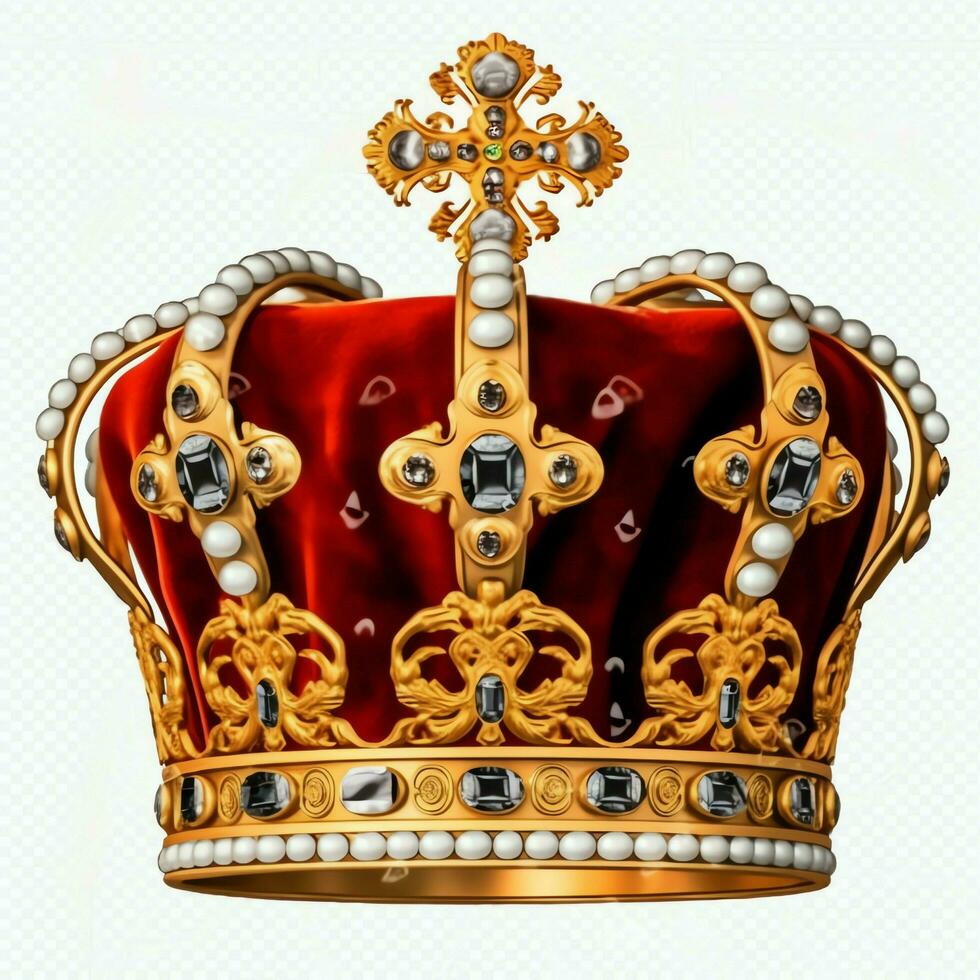 Regal golden emperor crown of a king on white background. 3D rendering luxury royal king gold crown concept by AI Generated photo