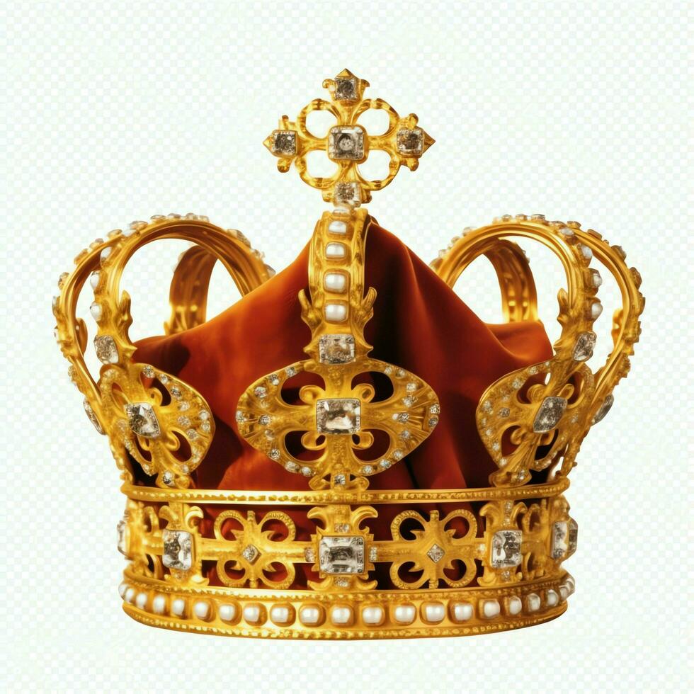 Regal golden emperor crown of a king on white background. 3D rendering luxury royal king gold crown concept by AI Generated photo