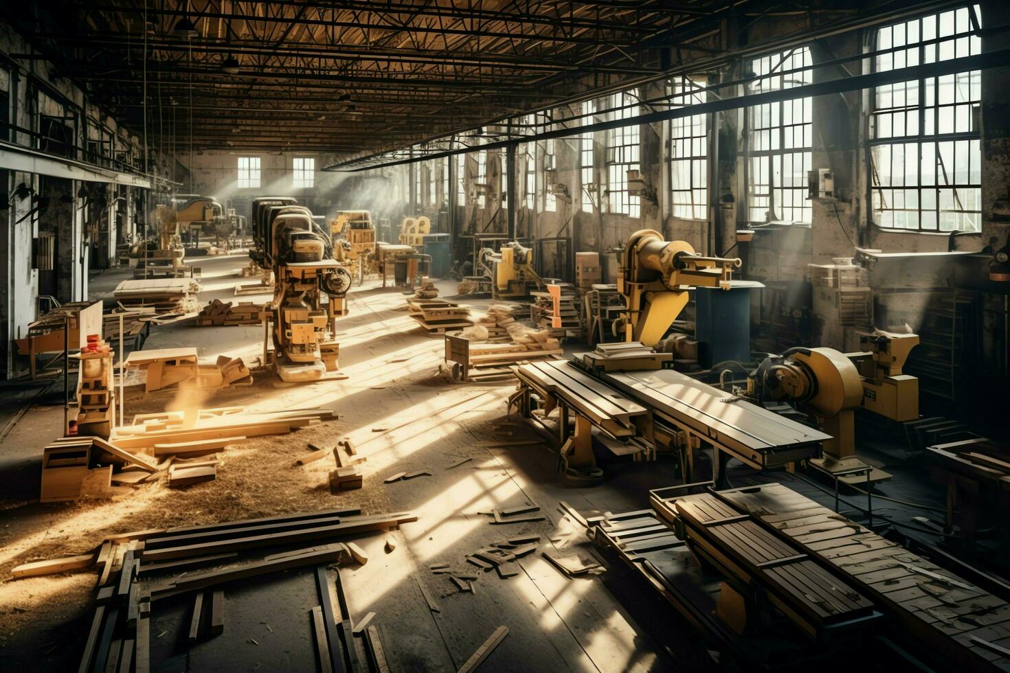 Wooden plank or board in the lumber mill industry. Stack of logs and wood in the sawmill production concept by AI Generated photo