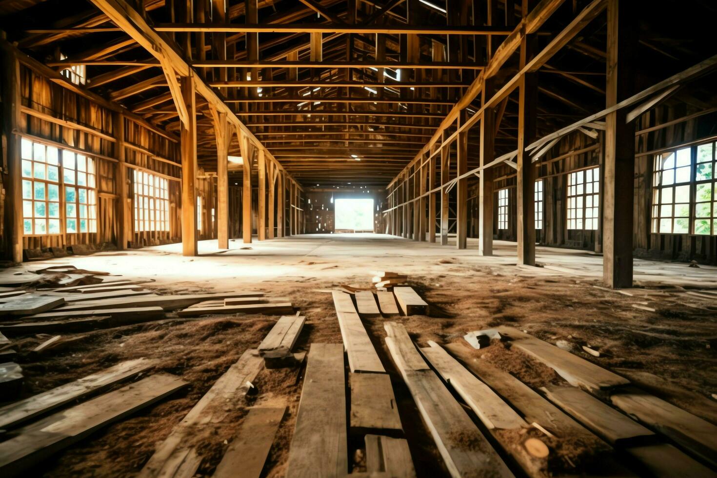 de madera tablón o tablero en el Tablas de madera molino industria. apilar de registros y madera en el aserradero producción concepto por ai generado foto