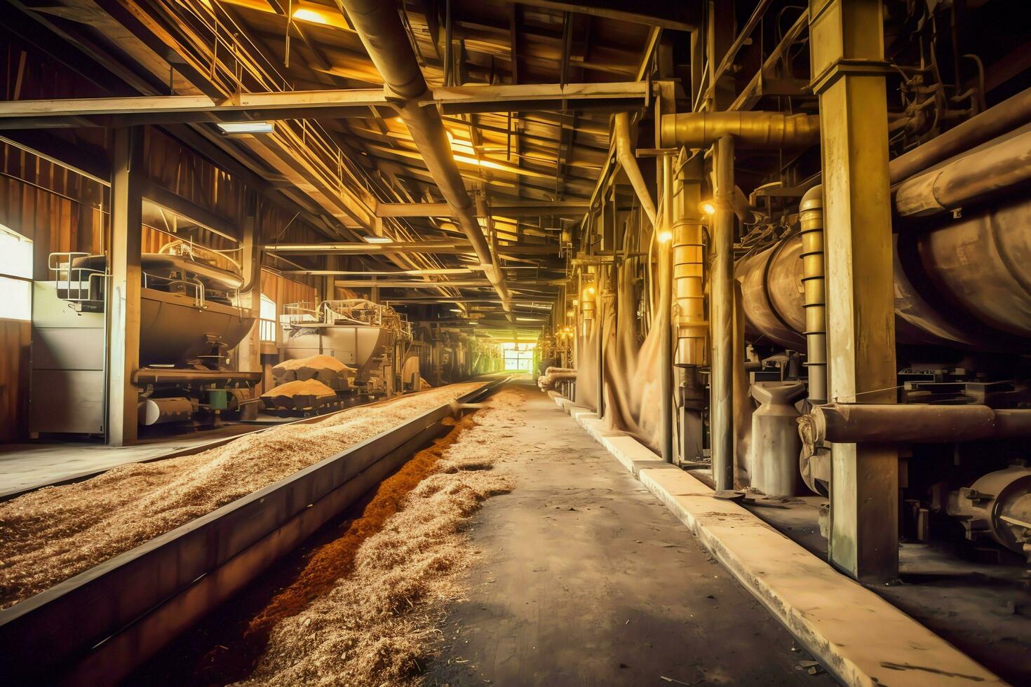 Wooden plank or board in the lumber mill industry. Stack of logs and wood in the sawmill production concept by AI Generated photo