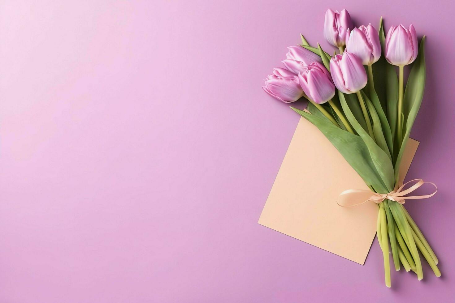 Decorative of tulips flowers bouquet or wrapped gift box. For mothers day or valentine with copyspace concept by AI Generated photo