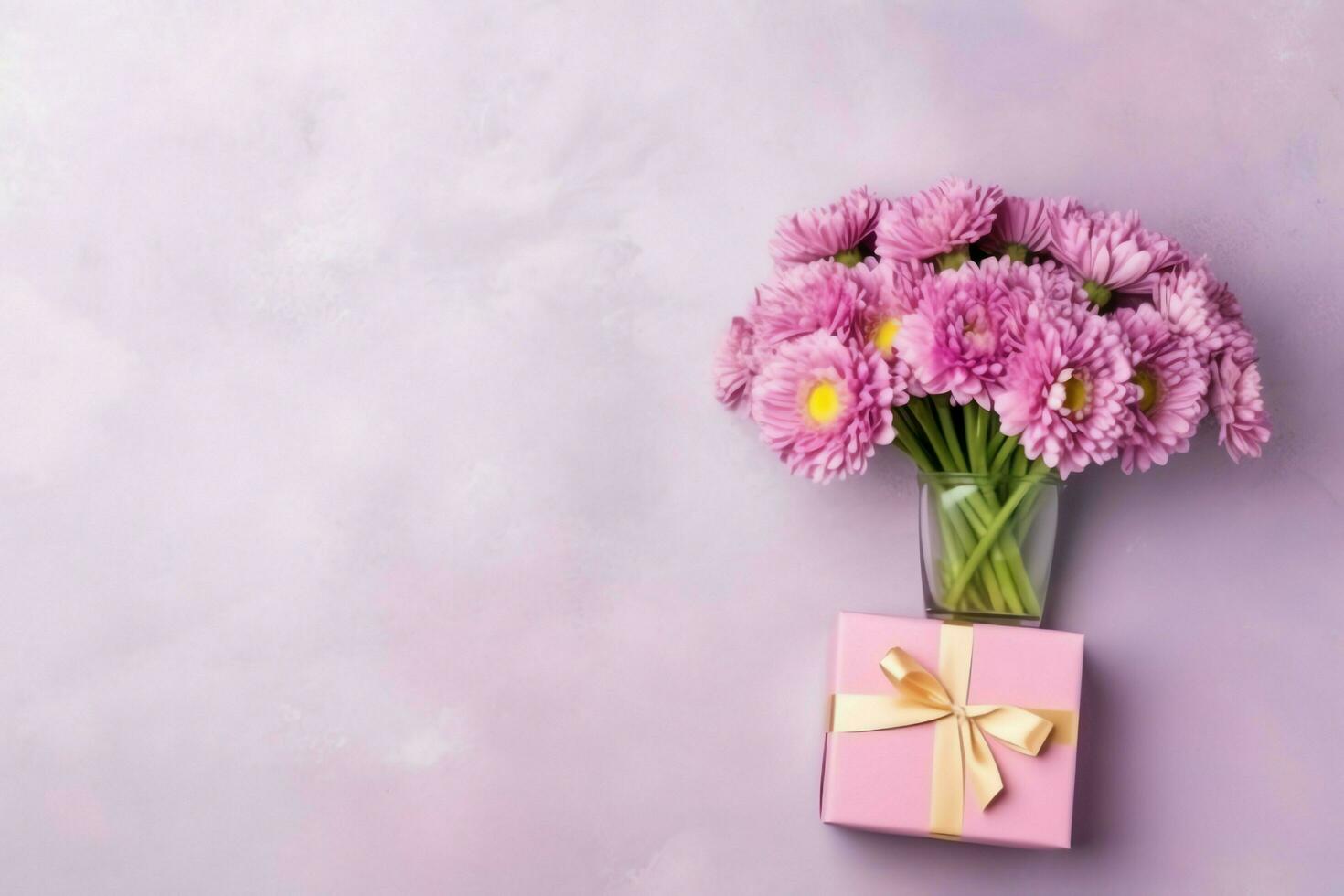 Decorative of tulips flowers bouquet or wrapped gift box. For mothers day or valentine with copyspace concept by AI Generated photo