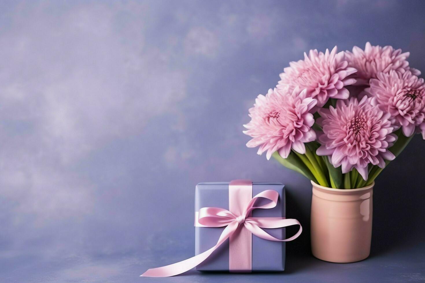 Decorative of tulips flowers bouquet or wrapped gift box. For mothers day or valentine with copyspace concept by AI Generated photo